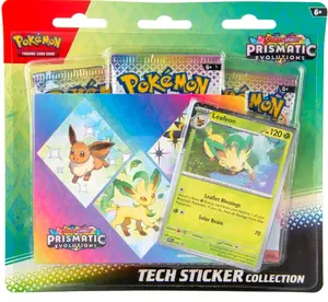 Pokémon Prismatic Evolutions Blister - Tech Sticker Collection Featuring Eevee & Leafeon Cards for Collectors
