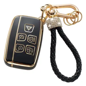 Land Rover Jaguar Smart Key Cover with Keychain, Car Key Accessories, Car Key Protector, Car Key Holder, Anti-Loss and Shockproof, Fits Evoque Sport Velar F-Pace F-Type Xe Xel Xf Xfl Xj