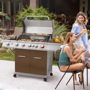 Royal Gourmet GA5403C 74,000 BTU High Output Gas Grill, 5-Burner Cabinet BBQ with Sear, Rear & Side Burner, 738 Sq In Stainless Steel Rotisserie Grill for Patio Backyard, Coffee