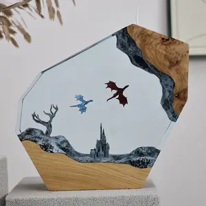 Resin Dragon Lamp,RGB Table Night Light with Wood Base, Handmade Resin Art Piece Brithday Valentine's Gifts for Women & Men,Dragon Gifts for Dungeons,Gamer