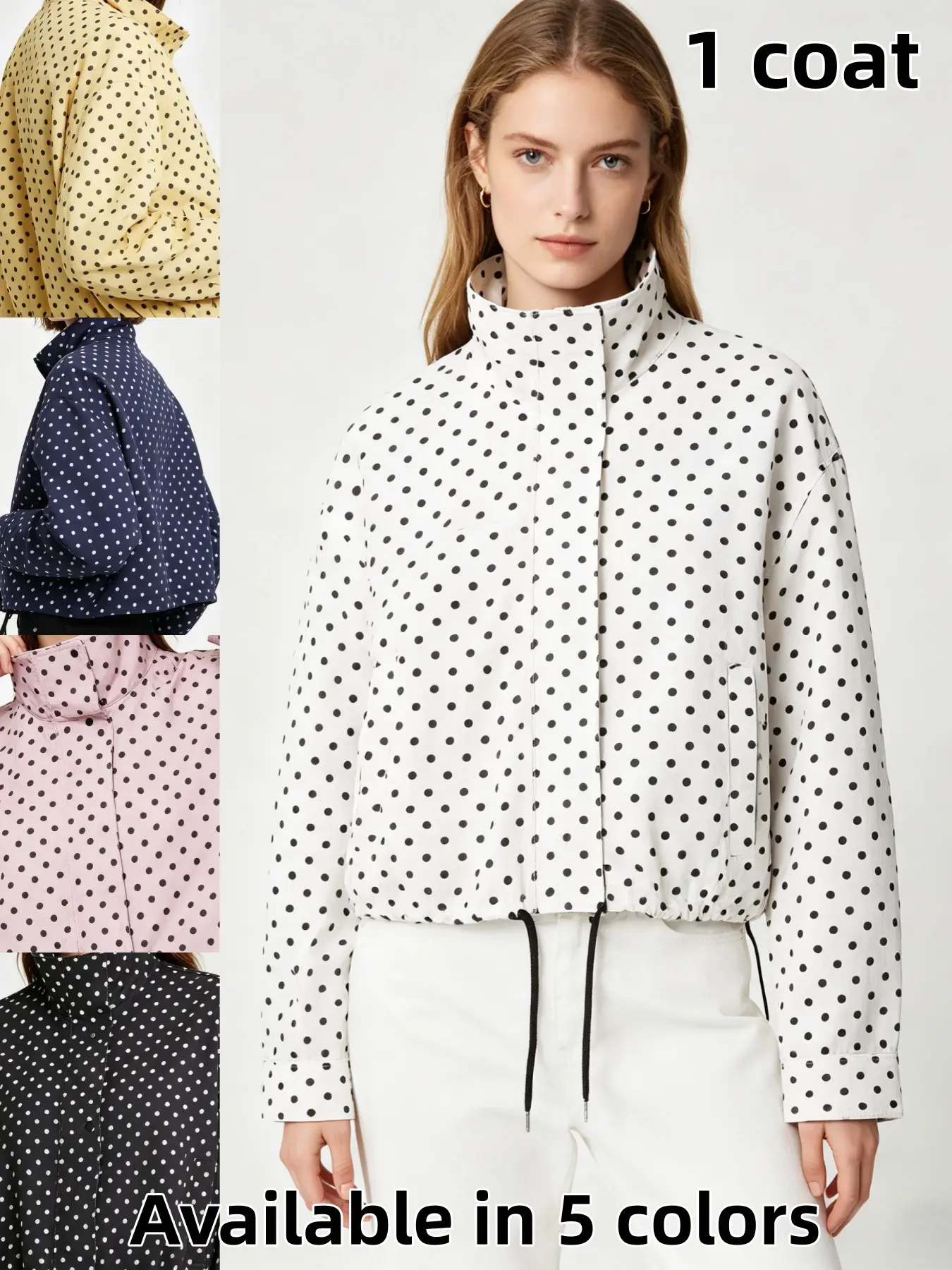 Women's Pilot-Style Stand Collar Bubble Mesh Jacket, Soft Wave Dot Print, Multicolor Options, Perfect for Work, Dates, Shopping