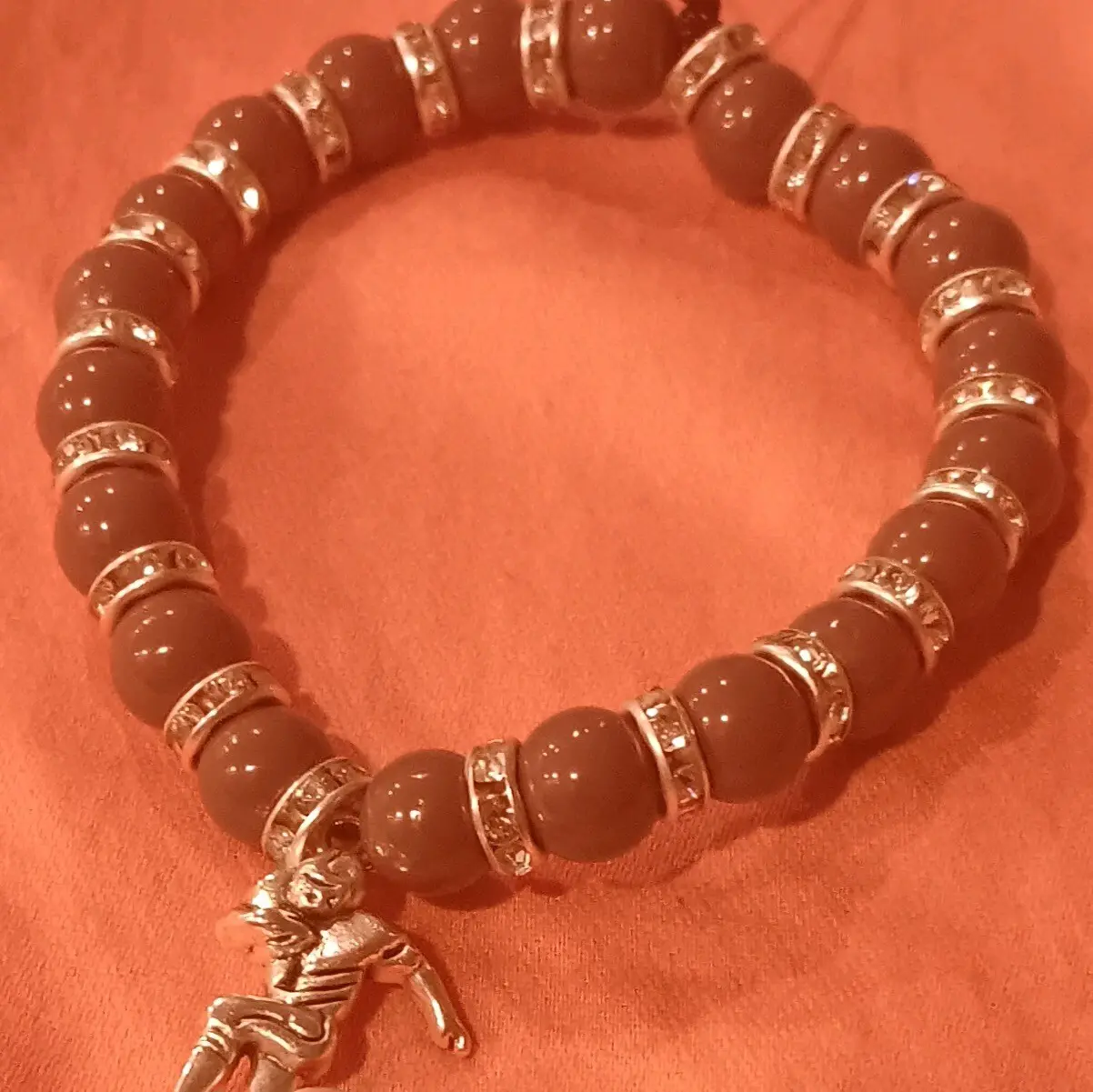 Handmade Brown and Silver Football Bracelet for Men