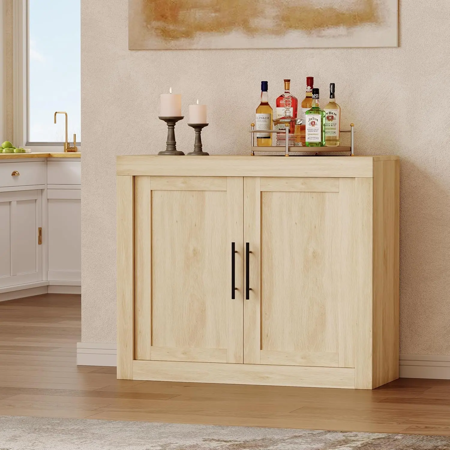 GAOMON 35.4" Multifunctional Storage Sideboard Buffet Cabinet, Farmhouse Modern Accent Cabinet with 2 Doors, Wood Credenza for Living Room, Kitchen, Multifunctional Storage Cabinet