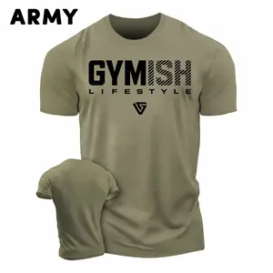 Gymish Men's Activewear Lifting Shirt, Motivational Bodybuilding Tee V2, Army Green Fitness Apparel