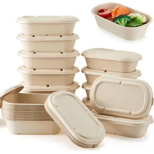100 Pack 34oz  Disposable  Containers with  Sugarcane Pulp Take out Disposable Meal Prep Containers Compostable and Microwave Safe Lunch Box for Salad Camp Party