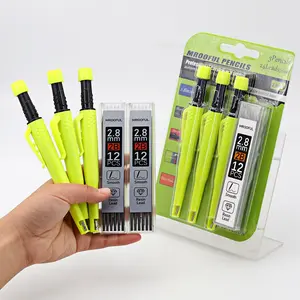 1 set of woodworking pencils, solid color 2.8 mechanical construction pencils, anti roll pen clip, large capacity pen core that is not easy to break, marking pen, automatic pencil