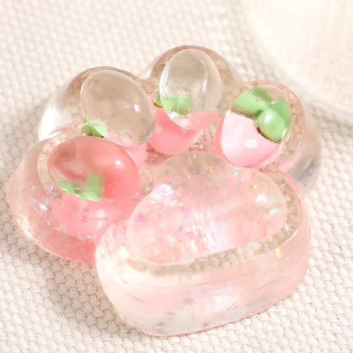 Cute Cat Paw Strawberry Soft Toy, Kawaii Squishy Squeeze Sensory Toy, Transparent Soft Kitty Decompression Squeeze Stress Relief, Suitable for Adults, Squishy Sensory Fidgets, Soft Squishies
