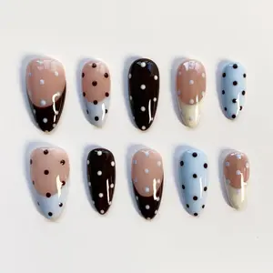 Baby Blue polka dots nails/Cute press on nails long almond nails/Daily Nails/Cute Nails/Kawaii Nails/Birthday Nails/Fall Nails/Custom Nails