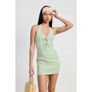 GINGHAM HALTER MINI DRESS