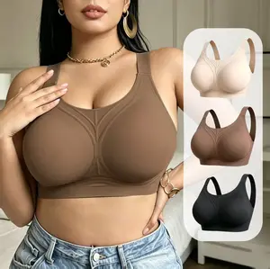 Women's Plus Size Wireless Push Up Lifting Bra 3-Pack, Essential Strong Support, Seamless Soft Breathable Comfortable Full Coverage U-Neck Basic Bralette, Everyday Fit Smooth Daily Wear Underwear for All Seasons