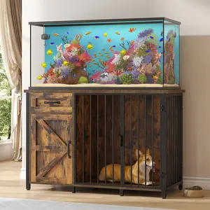 55-75 Gallon Fish Tank Stand with Dog Crate, Multifunctional Aquarium Stand with Cabinet and Power Outlets
