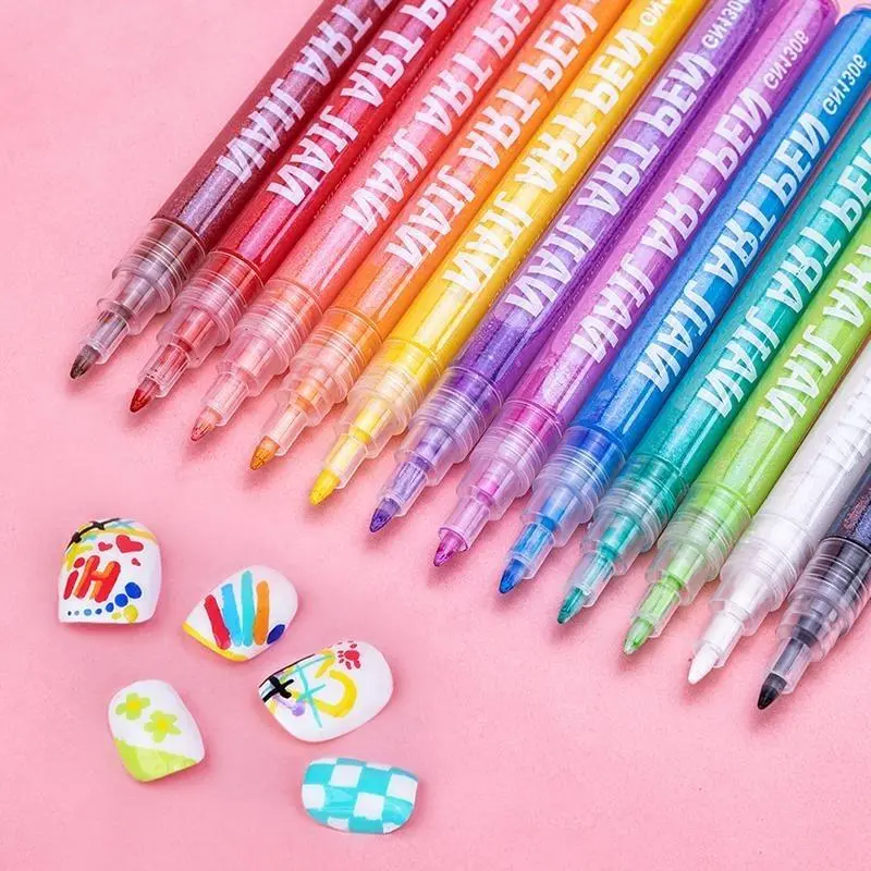 12-Color Nail Art Pen Set with 0.6mm Fine Tips – Quick-Dry Waterproof Acrylic Nail Polish Pens for DIY Nail Art, Painting & Manicure Designs