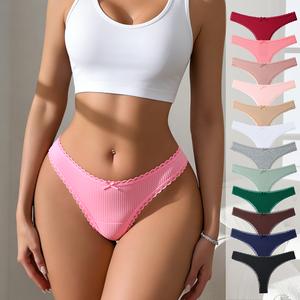 Hotcom Women's Seamless Lace Thongs (5/7/10/12 Pack, 5 pcs Option), Lady's Low Rise T-Back Comfy Cotton Knickers, Floral Design, Seamless Crotch Design, Lace Trim, Minimalist Elegant Everyday Lingerie summerwins,summerwins