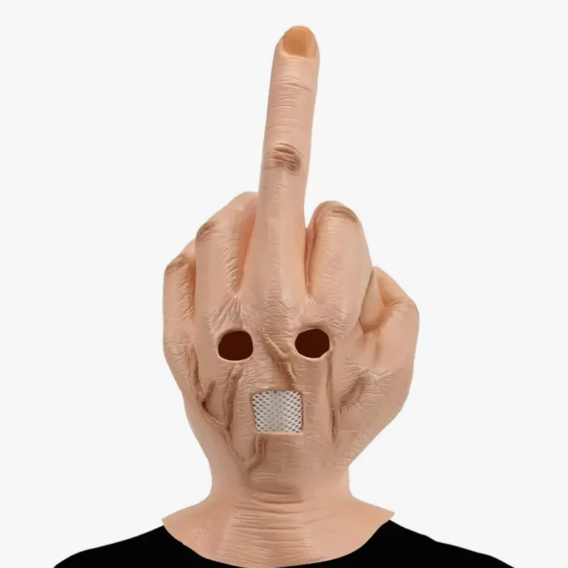 Middle Finger Mask Realistic Funny Latex Headpiece Halloween Costume Cosplay Prop for Parties