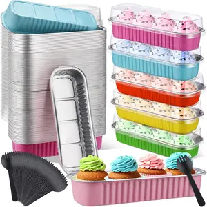 180 Pcs Mini Loaf Pans with Lids and Spoons 6.8 oz Rectangular Aluminum Foil Baking Pans Mini Cake Tins for Bread Desserts