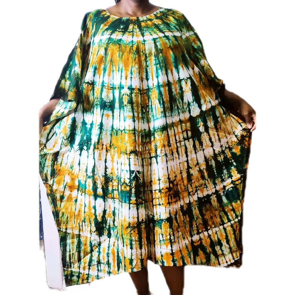 African Fashion Batik Boubou Tie Dye Cotton Mini Dress for Women Casual Elegant Maxi Handmade Below Knee Boubou Item Size Fits Most
