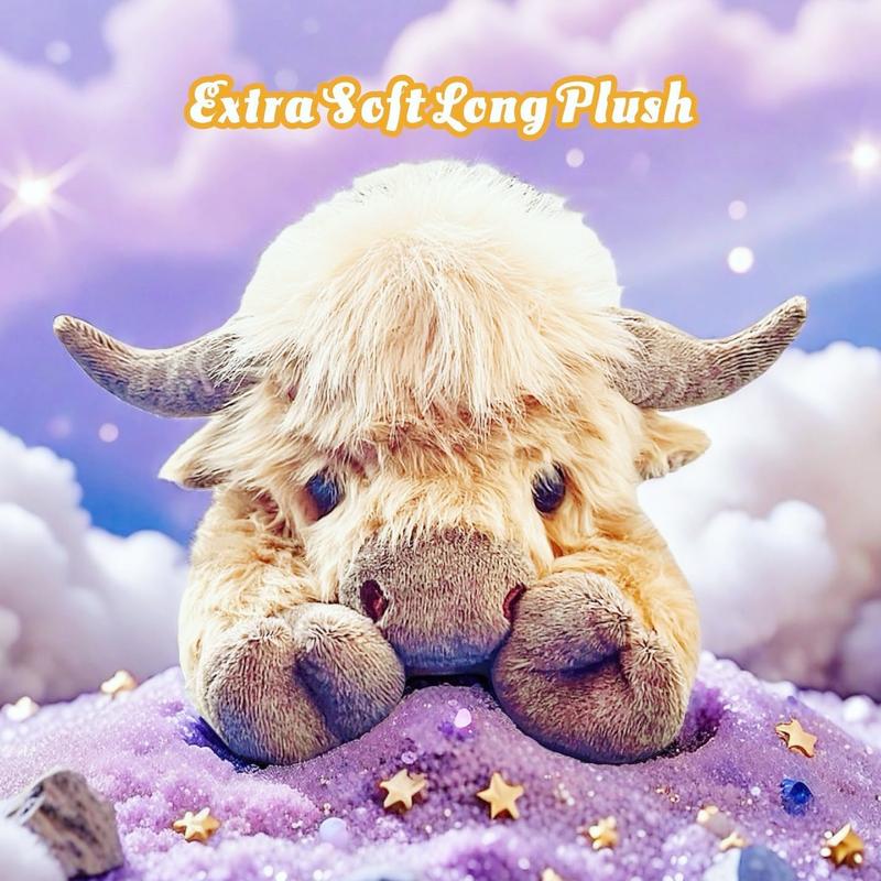 Highland Cow Plush Toy, Weightless Highland Cow Stuffed Animal, Cute Cow Design, Soft Stuffed, Comfortable Teddy Bear for Kids and Adults, Surprise Gift for Grandchildren