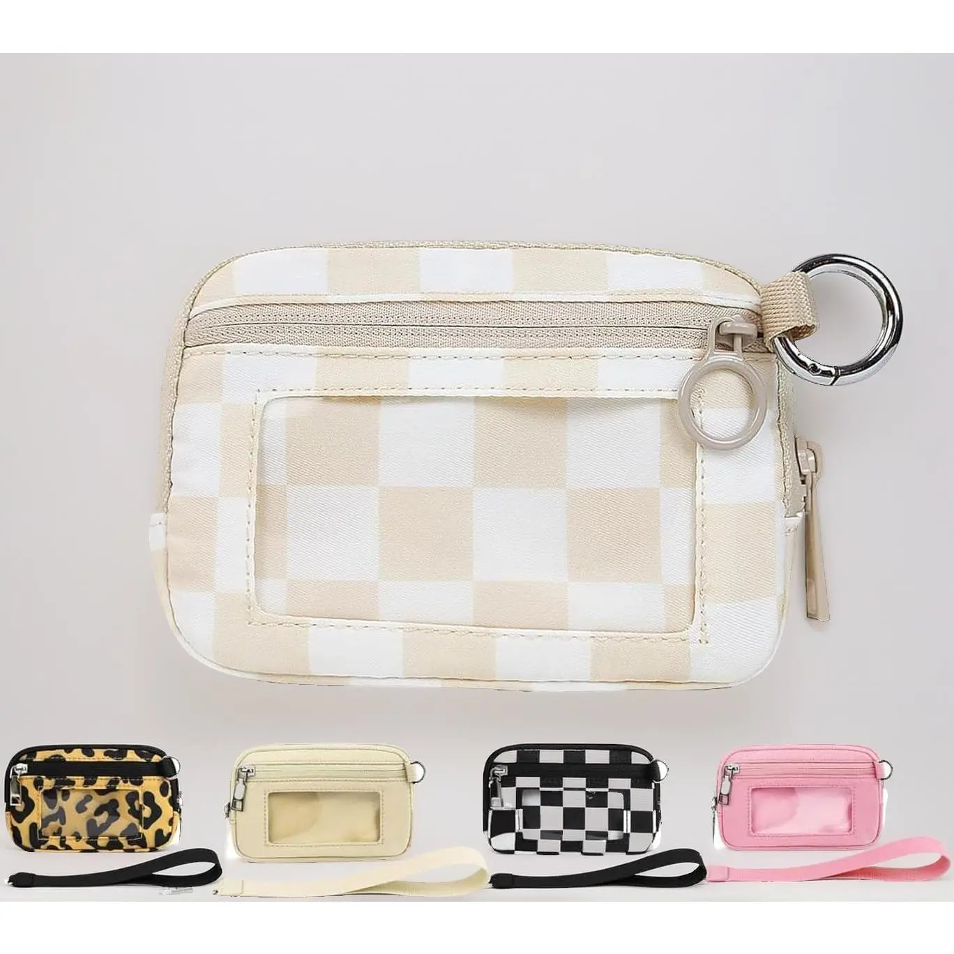 The Iris Pouch Wristlet Zip Card Case With ID Window, Women'S Waterproof Nylon Keychain Wallet (Yellow Lattice)