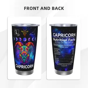 20-ounce Zodiac Sign Capricornus stainless steel insulated cup, digitally printed with Zodiac Sign Capricornus pattern, suitable for sports and daily use, durable and leak-proof, fashionable drinking vessel, With a straw and a lid