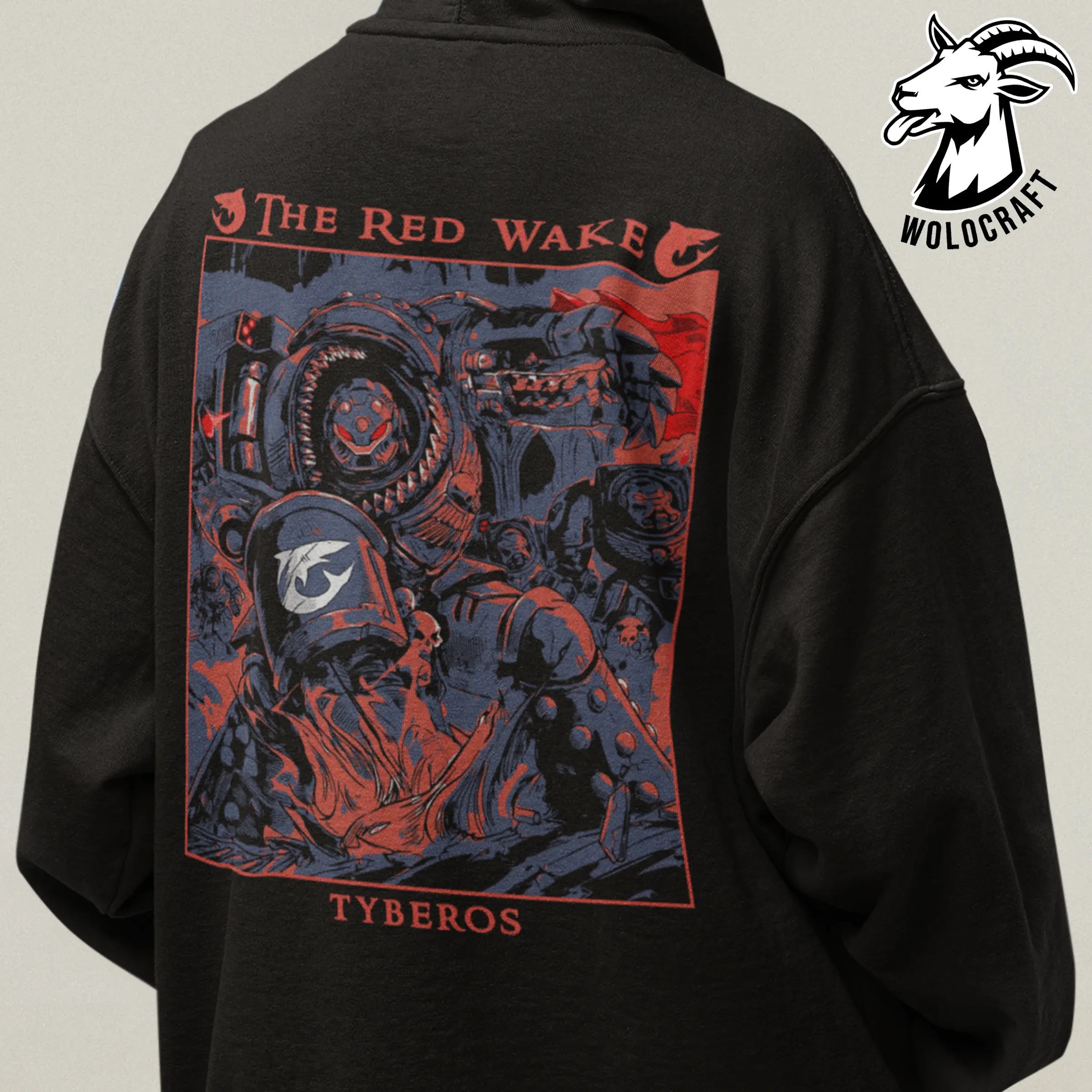 Warhammer 40K Tyberos The Red Wake Hoodie | Carcharodons Astra Space Marines Pullover | Grimdark Warhammer Apparel | Cozy Unisex Sweatshirt for Tabletop, Lore & Shark Fanatics