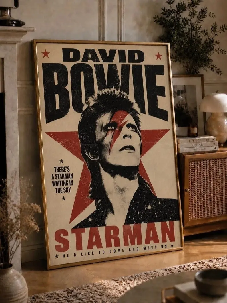 David Bowie Starman Vintage Music Retro Rock Wall Art Poster