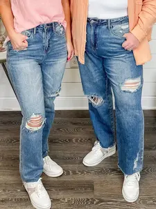 Judy Blue Rosalie Rigid Magic Distressed High-Rise Straight Leg Jeans