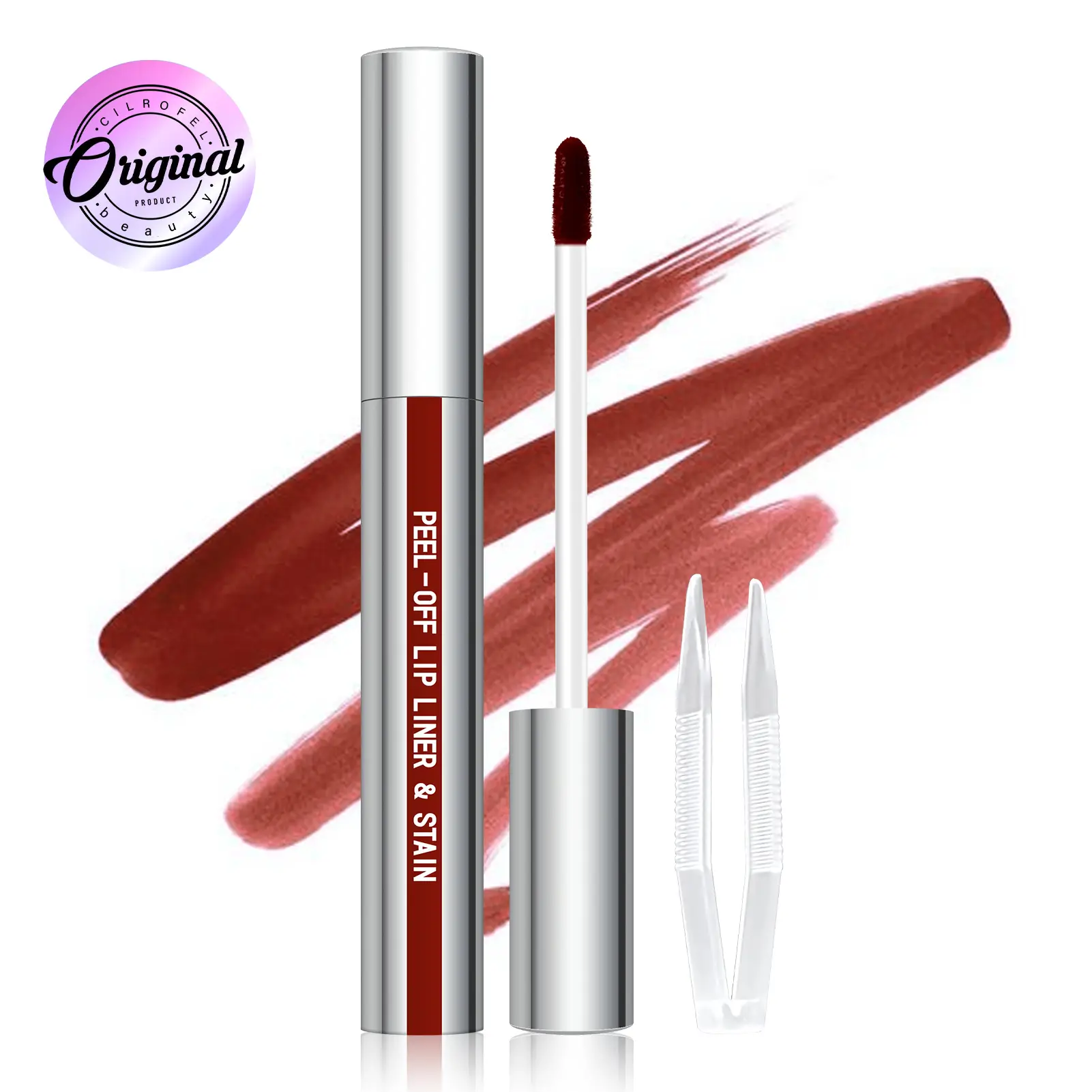 Cilrofelr Peel Off Lip Liner Stain, Long Wear Tattoo Lip Liner with Tweezer, Peel Off Lip Stain with Matte Finish, Long Lasting, Waterproof, Transfer-