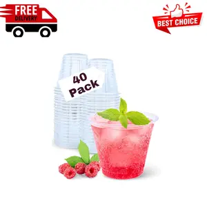 40 Pack 9 oz Clear Plastic Cups, 9oz Clear Disposable Punch Cups Wine Glasses