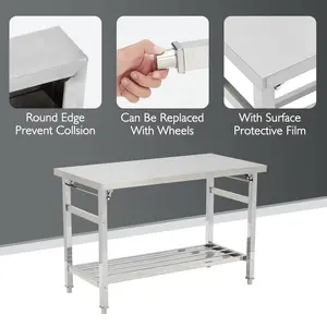 Garvee - Foldable Stainless Steel Work Table 24 x 48 Inches, Commercial Heavy-Duty NSF Prep Table with Adjustable Lower Shelf for Kitchen, Dining, Restaurant
