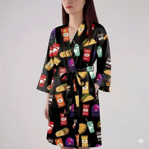 Unisex Novelty Robe, Funny Taco & Hot Sauce Pattern Lounge Sleepwear, Merch Bottoms Comfortable Loose Fit Casual Home Wear All Season Lounging Gift