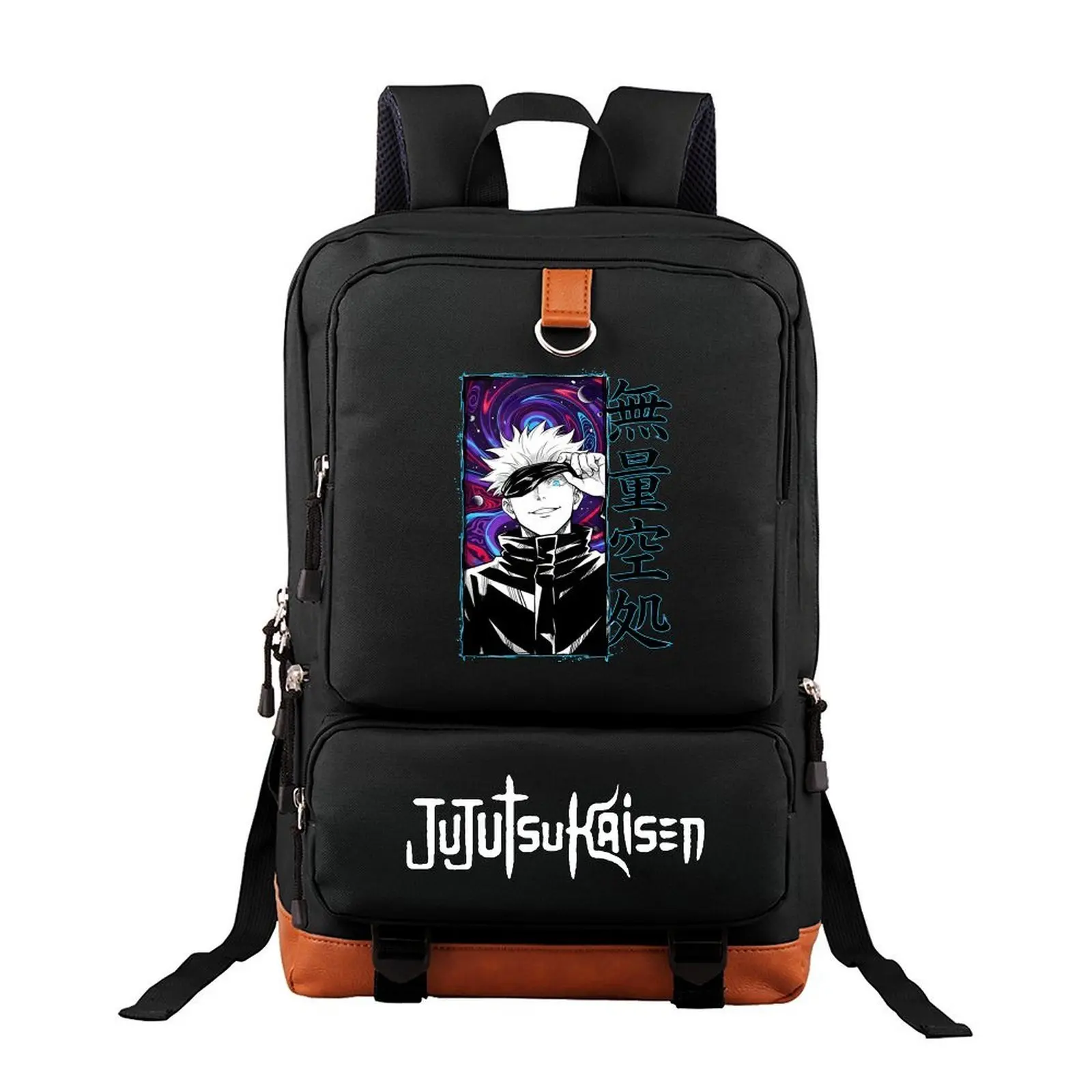 Jujutsu Kaisen Anime Print Animated Character Element Backpack - PU Fabric, Padded Compartment, 11.4in-17.3in Laptop Slot, Large Capacity, Unisex Adults' Cartoon/Comic Print Casual Travel Bag, Anime Fan Birthday Gift