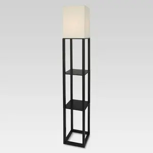 Shelf Floor Lamp Black - Threshold: Painted MDF with Linen Shade, 3-Way Switch, ETL Listed