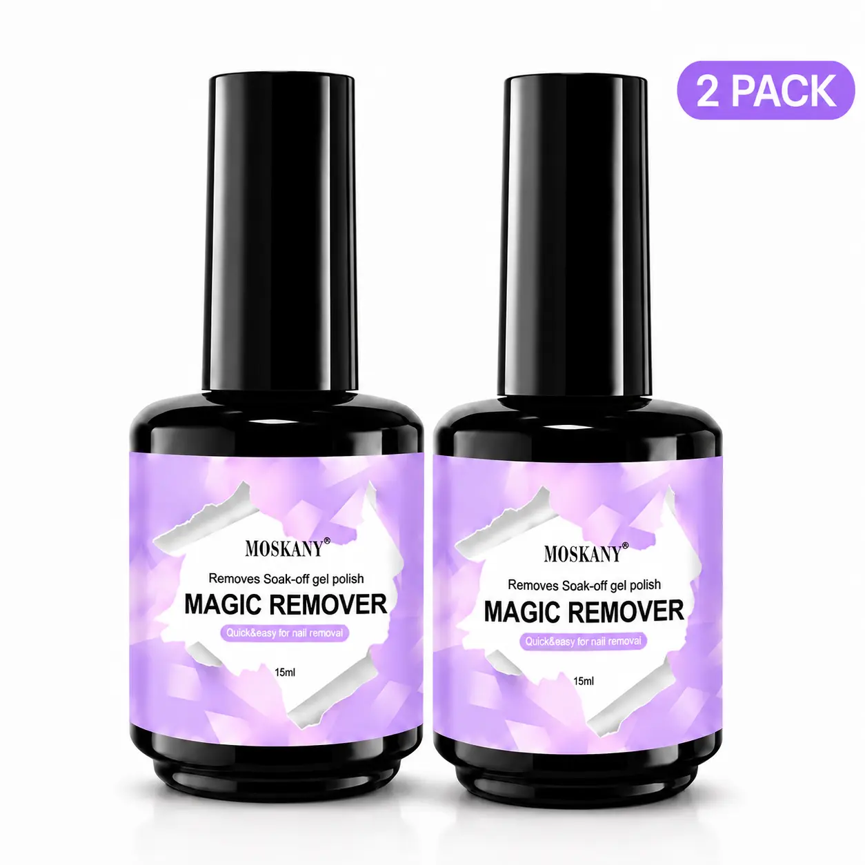2 Pack Magic Gel Nail Remover Liquid 15ml Each Non Acetone Quick Burst Removal In 3 To 5 Minutes Mild Irritation Free For Soak Off Gel Natural Acrylic Nails Salon Home DIY Manicure Nail Prep Supplies