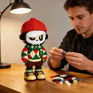 Cute Bear Puzzle Building Blocks Decoration, Ideal Gift for Thanksgiving Christmas Halloween Easter, Home Office Party Decor Building Block Set