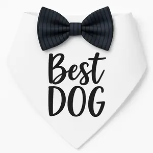 "Best Dog" Wedding Bandana with Bow Tie - Black & White