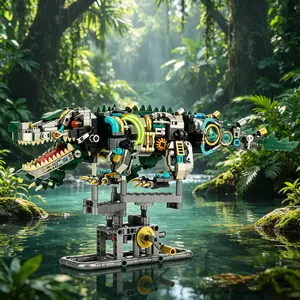 882pcs Mechanical Crocodile Building Blocks Set with Motor Light Up & Movable Crocodile Model Kit Collectible Desk Decor Educational STEM Toy for Focus & Hands-On Skill Ideal Birthday Gift for Adults & Teens Boys Age 8 - 12