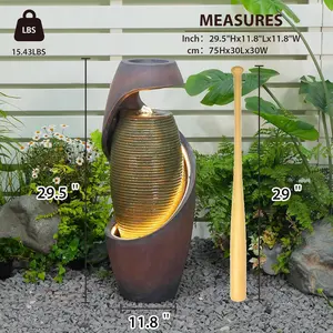 Tankana Modern Curved Resin Outdoor Fountain 29.5"H with LED Lights & Curved Spiral Waterfall Design for Garden Patio Yard Porch Home Art Decor 11.8" L x 11.8" W