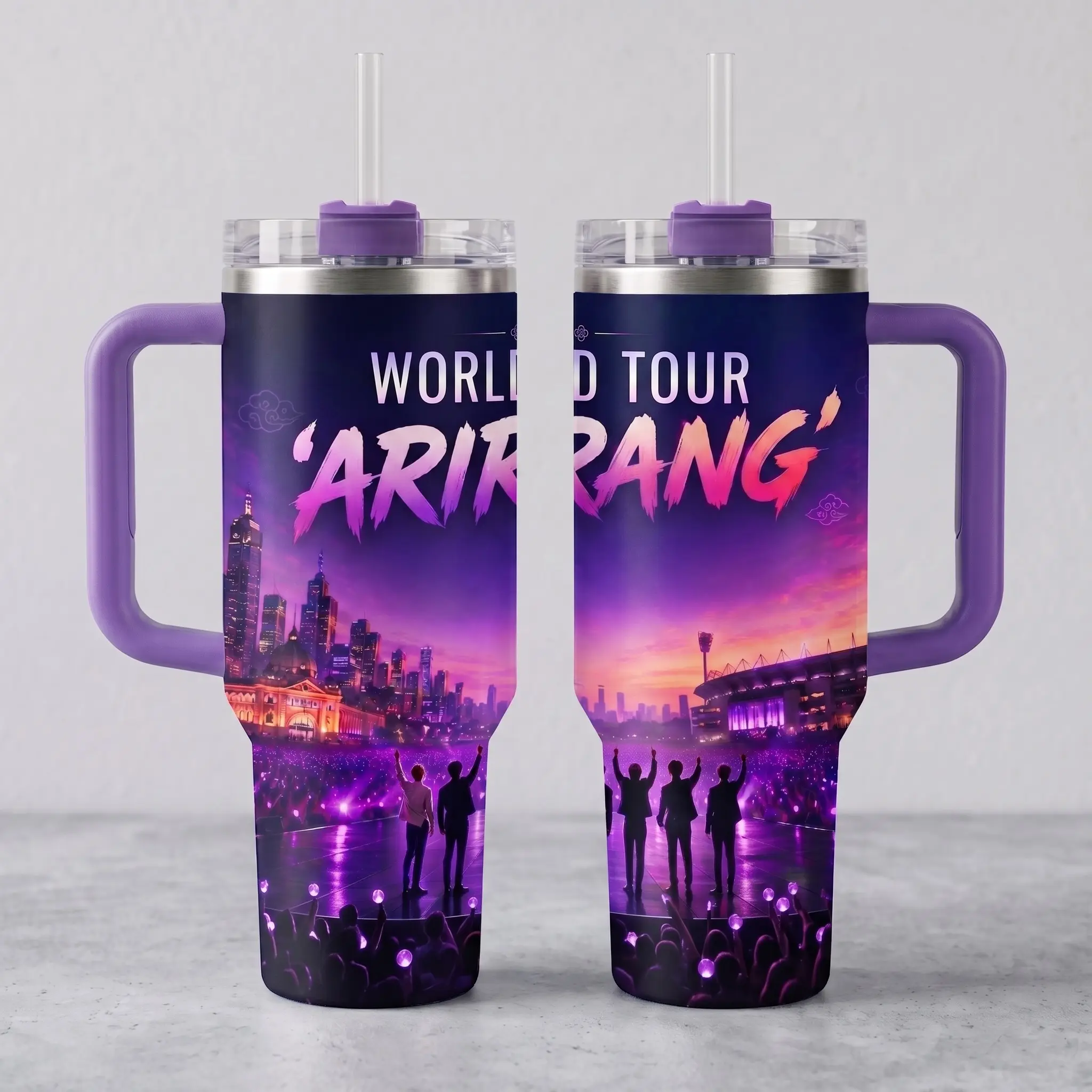 40oz Purple Concert Skyline Stainless Steel Insulated Tumbler with Handle & Straw