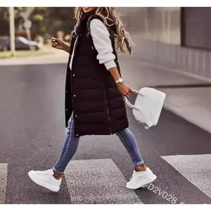 Women's long down vest, long winter coat style - women's tops clothing Can be used with raincoat