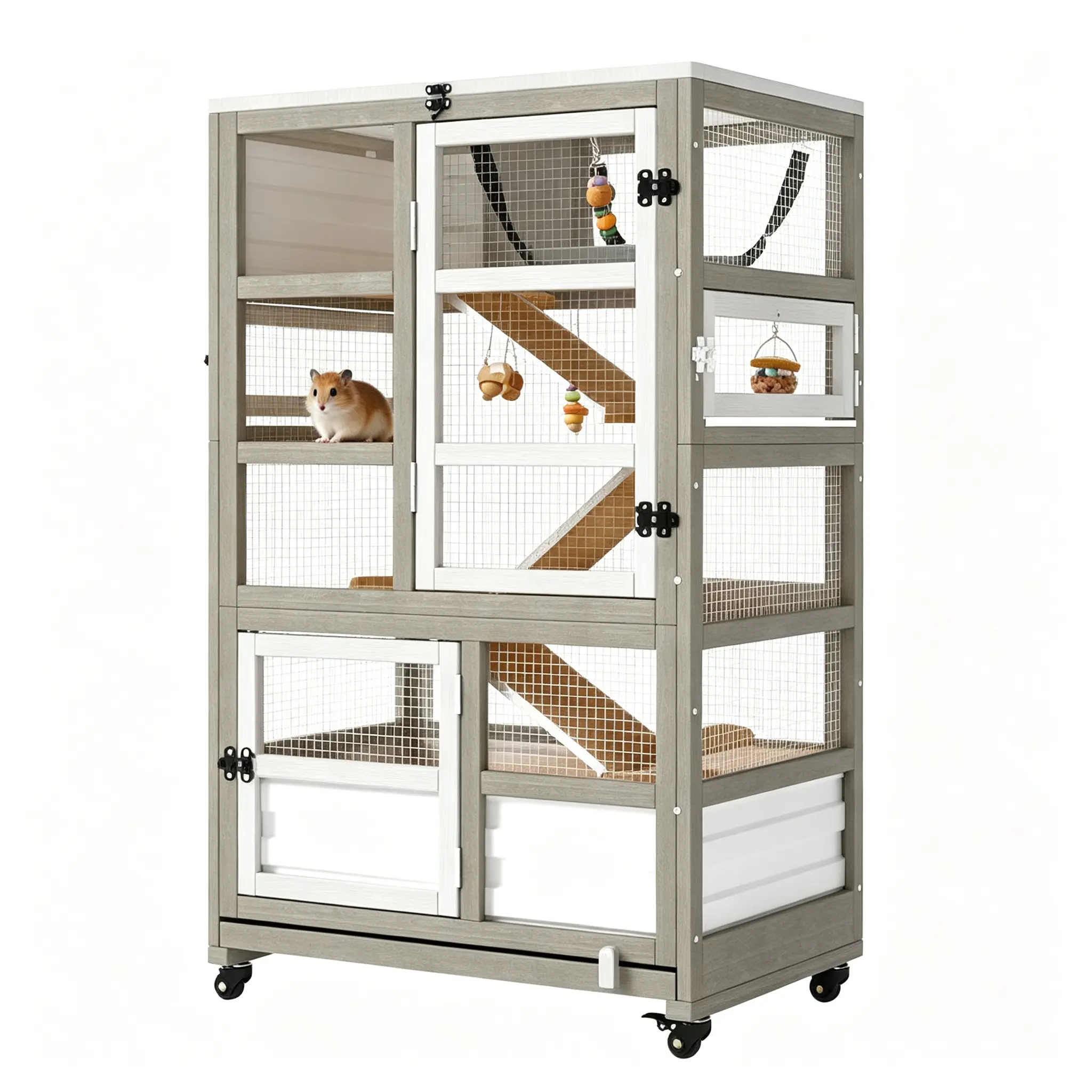 Petscosset 5-Tier Modular Small Animal Cage, Convertible Divider, Expandable Connectable Hutch with 4 Access Doors, Rolling Wheels & Pull Out Tray for Hamster Guinea Pig Hedgehog Ferret