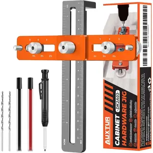 Cabinet Hardware Jig with Deep Hole Pencil, Adjustable Cabinet Handle Template Tool with Alignment Hole, Punch Locator Drill Guide for Knobs,Handles and Pulls, Drawer Cabinet Installation