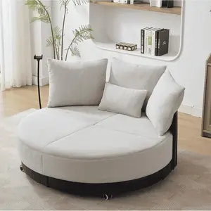 52.75'' Oversized Round Swivel Sofa,360° Swivel Sofa, Couples Chair,Adjustable Phone Stand,Rotating Pulley,Polyester(Anti-Wrinkle),Gray