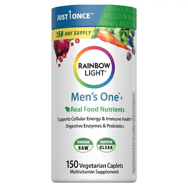 NEW !!! Rainbow Light Mens Multivitamin – With Ashwagandha, Lycopene & Probiotics – Real Food Nutrients – 150 Vegetarian Caplets