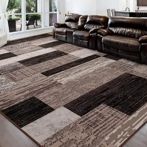 Modern Geometric Patchwork Area Rugs, Chocolate Large Rugs for Living Room,Vintage Milk Velvet Rugs,Non-Slip TPR Backing,Machine Washable Indoor Rugs for Bedroom, Throw Carpet Floor Decor for Entryway Dining Room Office Nursery