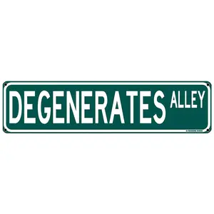 Degenerates Alley Funny Street Sign 16 x 4 Inch Rude Sarcastic Humor Dorm Home Man Cave Decor