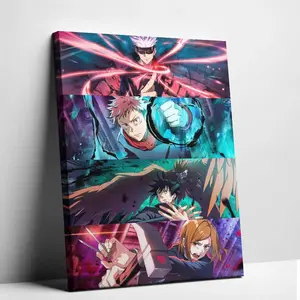 Unframed Canvas Jujutsu Kaisen Gojo Yuji Megumi Nobara Wall Art 1 Piece Anime Action Collage Poster Print Cursed Energy Room Decor Gift for JJK Fans