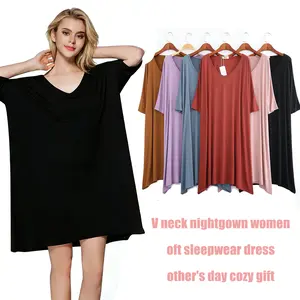 Women's Solid V-Neck Nightgown - Soft Comfortable Casual Sleepwear Dress - Mother's Day Gift