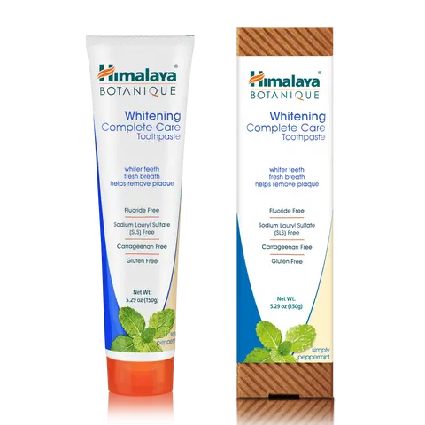 Himalaya Botanique Whitening Complete Care Toothpaste, Peppermint Flavor - Whitening Toothpaste Without Fluoride for Brighter Teeth & Fresh Breath - Vegan, Gluten Free, 5.29 oz