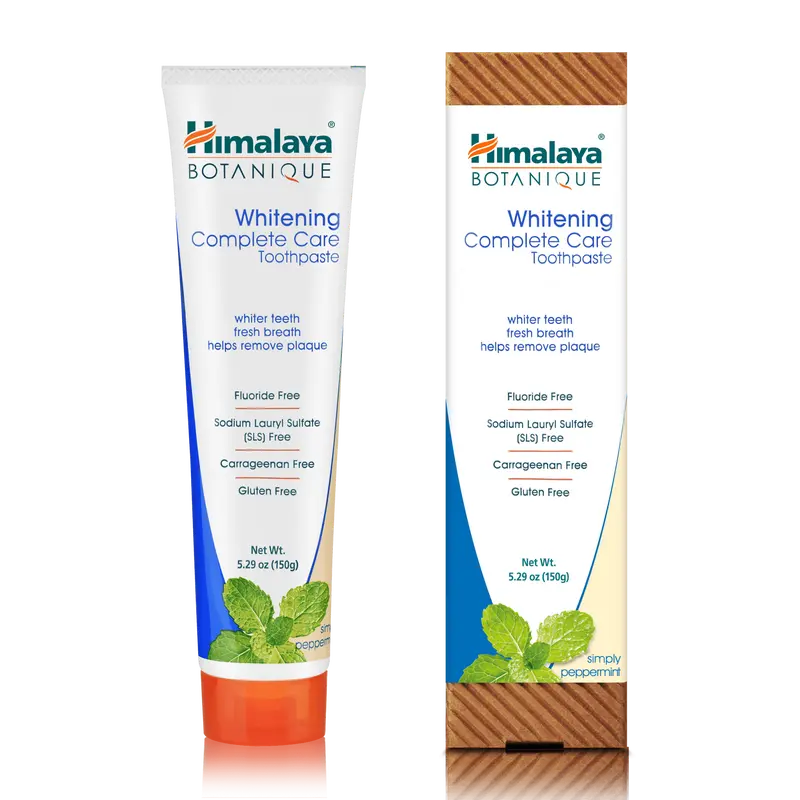 Himalaya Botanique Whitening Complete Care Toothpaste, Peppermint Flavor - Whitening Toothpaste Without Fluoride for Brighter Teeth & Fresh Breath - Vegan, Gluten Free, 5.29 oz