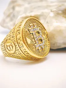 Hiphop Rap Street Fashion Ring, Rhinestone Bitcoin Stainless Steel Men's Ring, Valentine's Day Birthday Gift for Couples